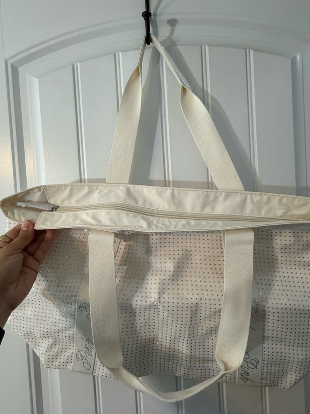 Victoria’s Secret PINK White Rhinestone Large Tote Bag Zip Top